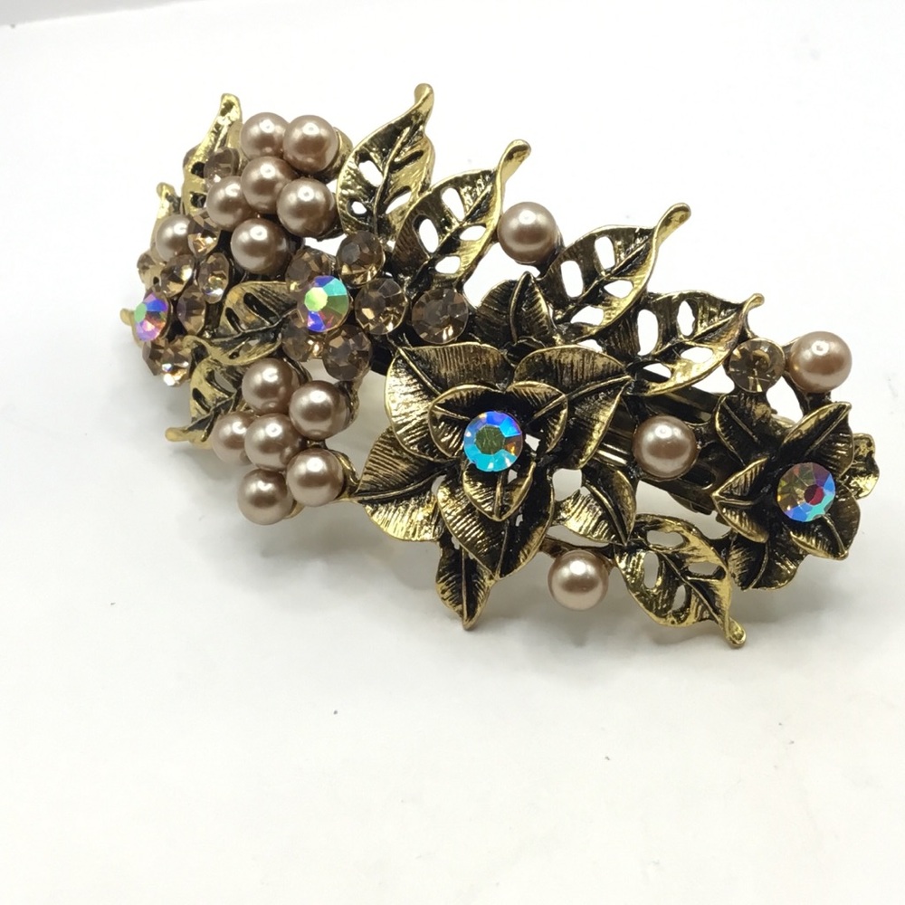 Hair Clip/barrette Crystals Gold/Amber.